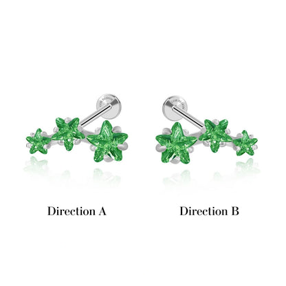 Green Emerald Trio Star Cluster Flat Back Piercing Stud