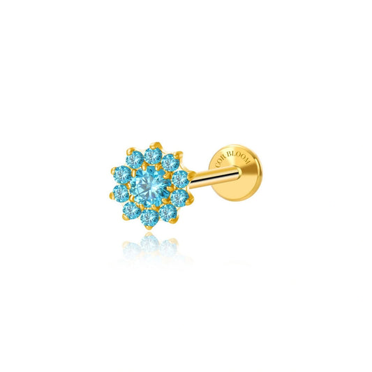 Titanium Aquamarine Sunflower Flat Back Stud