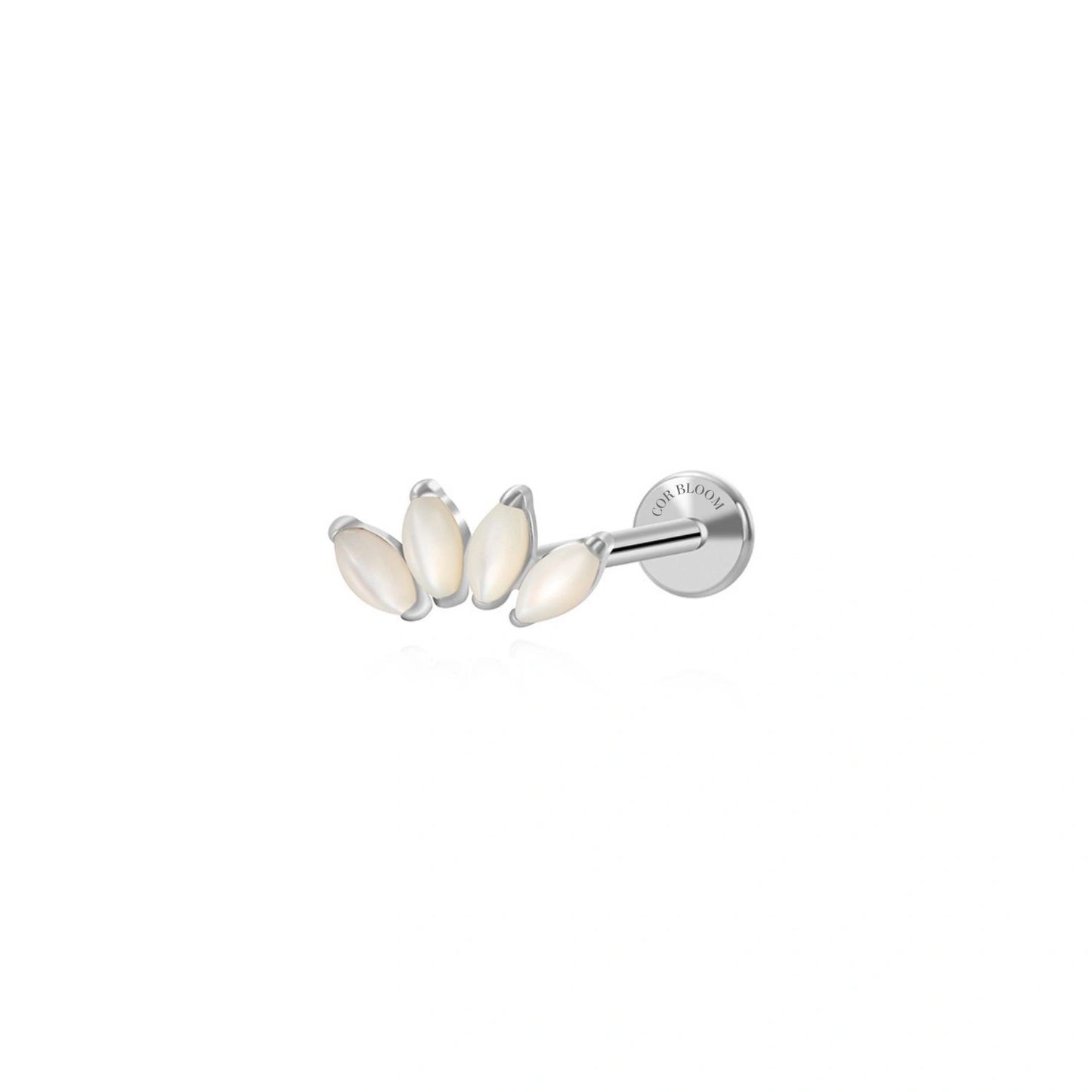 Titanium 5-Petal White Jade Marquise Flat Back Stud