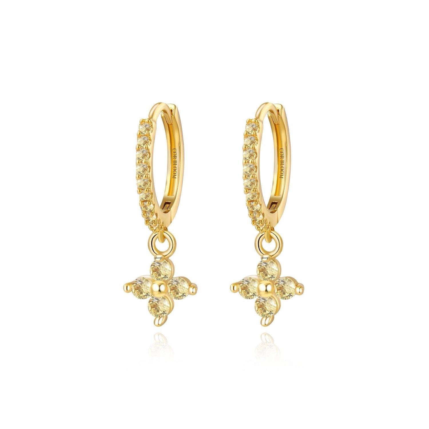 Avra Yellow Citrine Garnet Four-Leaf Clover Pave Hoops