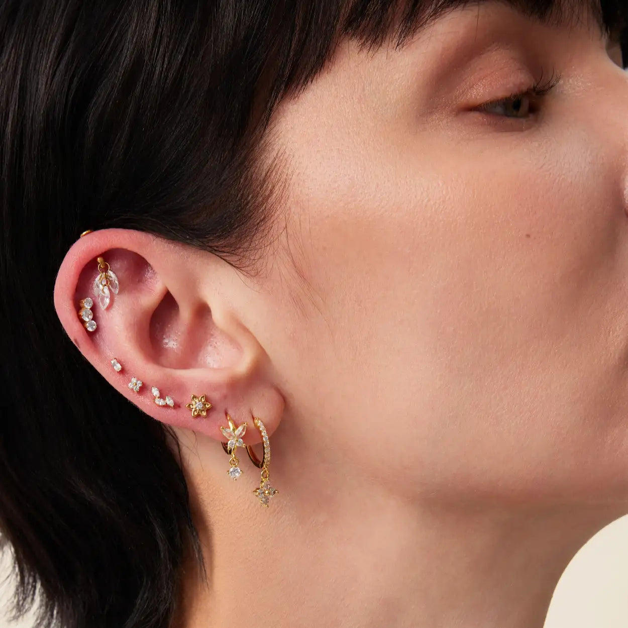 Titanium Azalea Dainty Diamond Flower Flat Back Stud