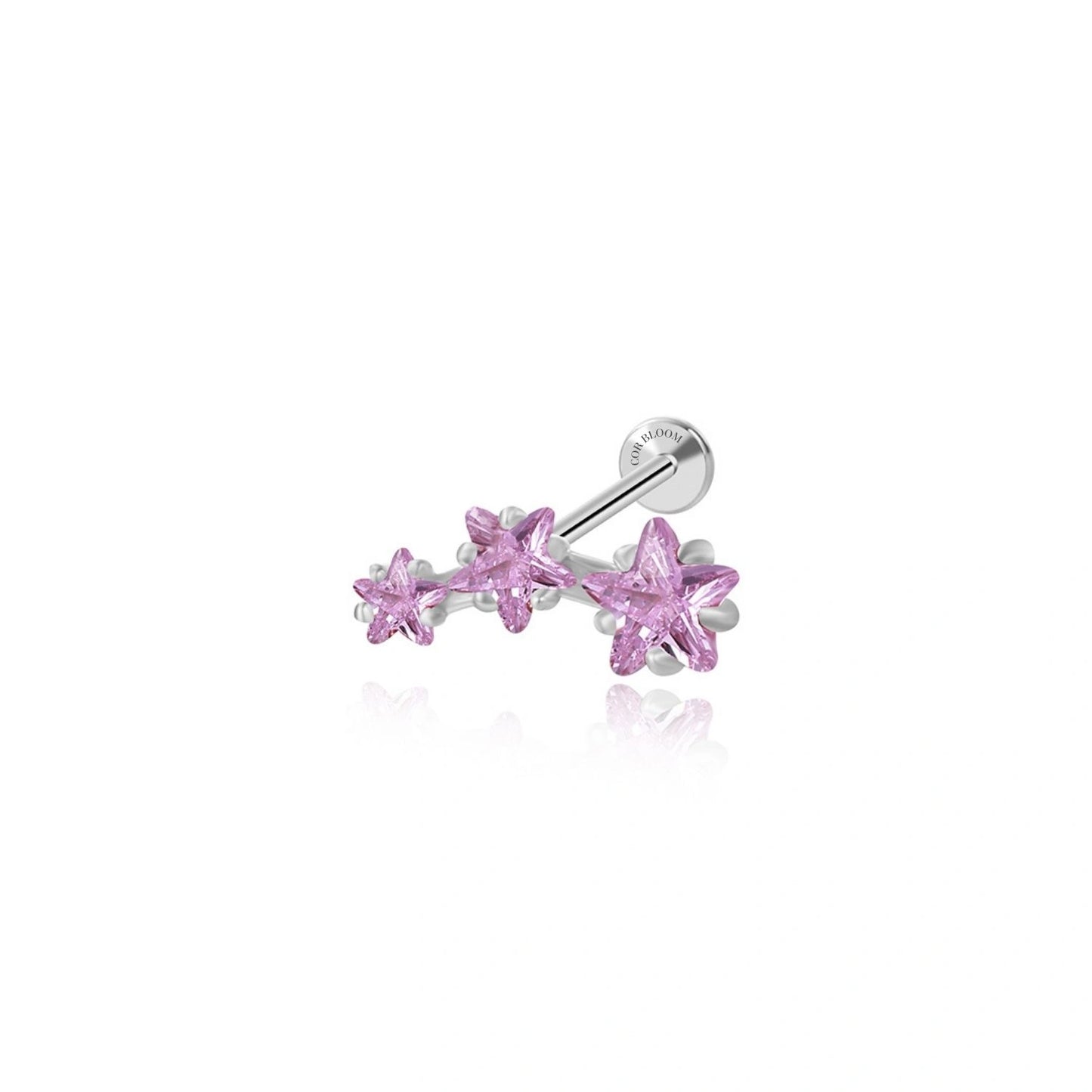 Amethyst Trio Star Cluster Flat Back Piercing Stud