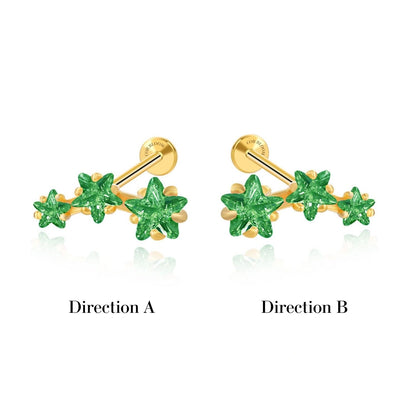 Green Emerald Trio Star Cluster Flat Back Piercing Stud