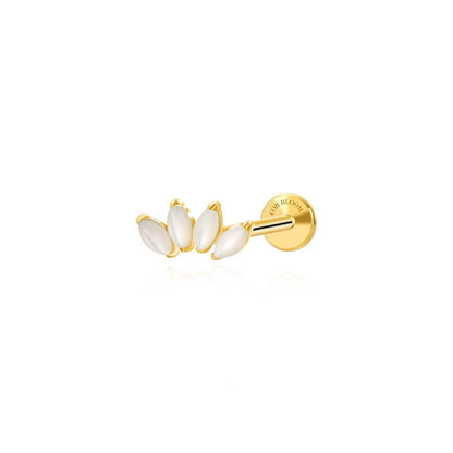 Titanium 5-Petal White Jade Marquise Flat Back Stud