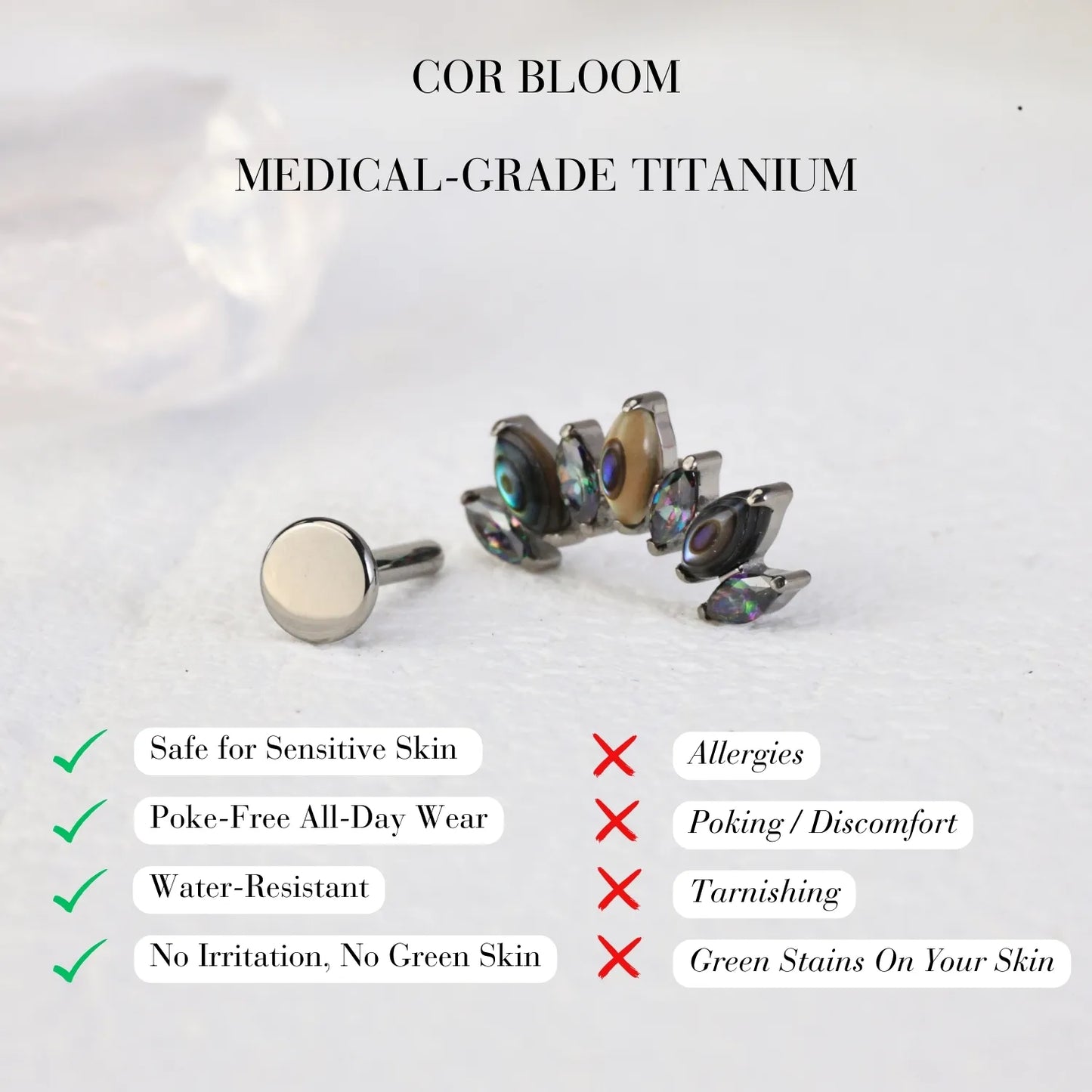 Titanium 7-Petal Abalone Crown Flat Back Stud