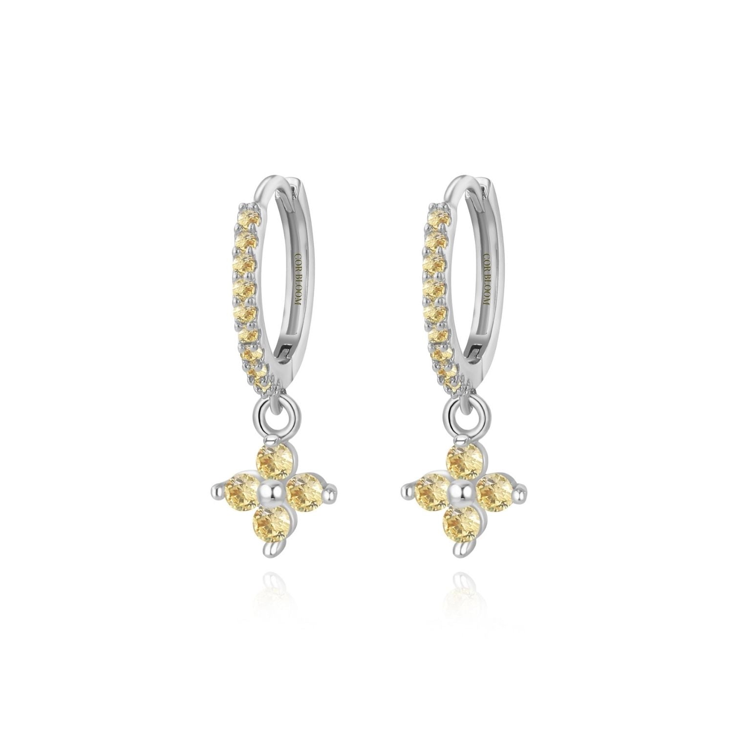 Avra Yellow Citrine Garnet Four-Leaf Clover Pave Hoops