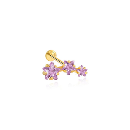 Amethyst Trio Star Cluster Flat Back Piercing Stud