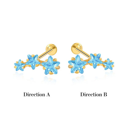 Aquamarine Trio Star Cluster Flat Back Piercing Stud