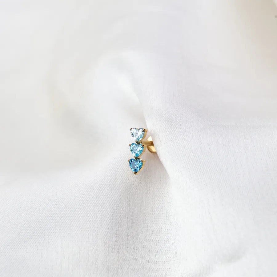 Titanium Adelpha Trio Heart Stud - Gradient Aquamarine