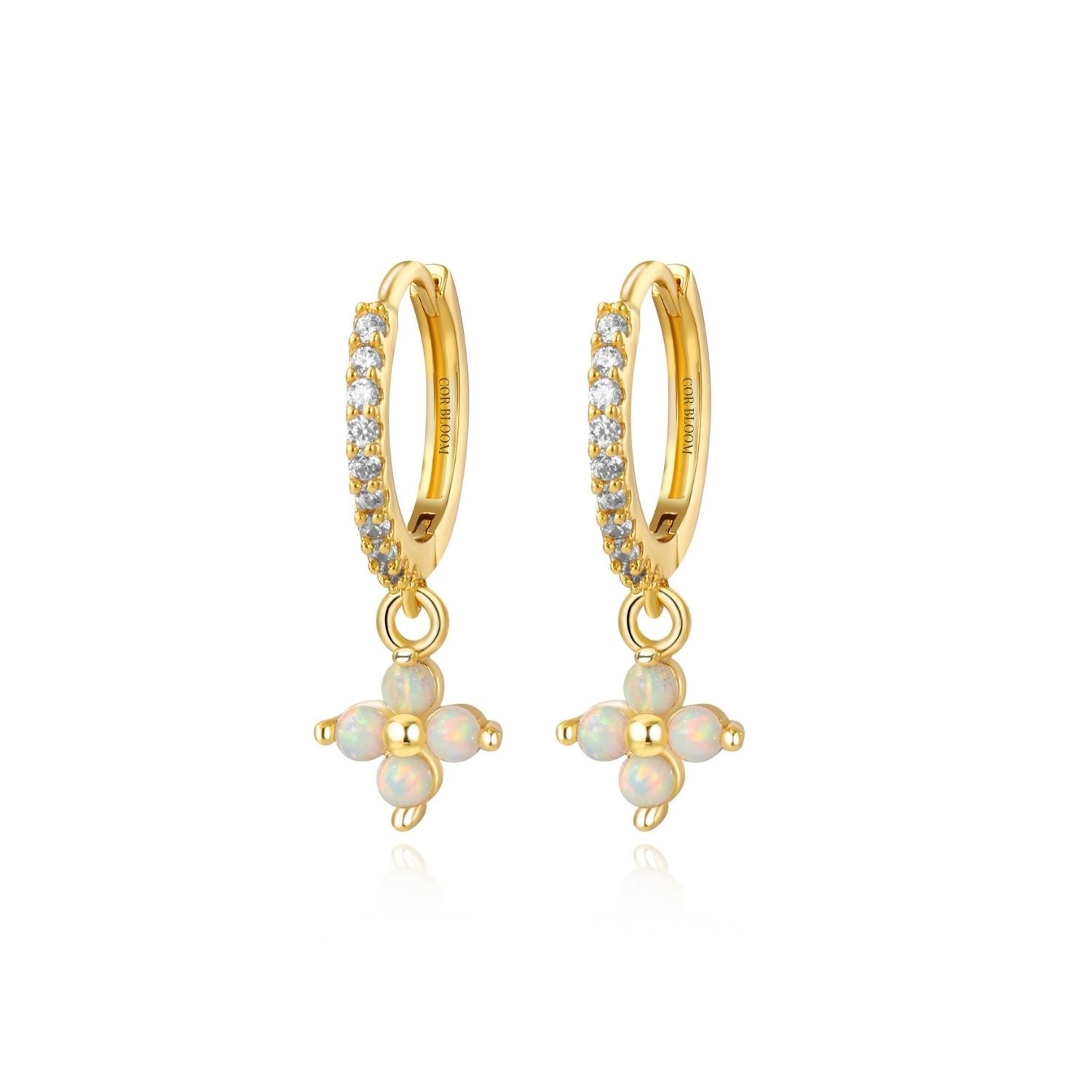 Avra White Opal Garnet Four-Leaf Clover Pave Hoops