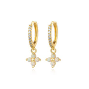 Avra White Opal Garnet Four-Leaf Clover Pave Hoops