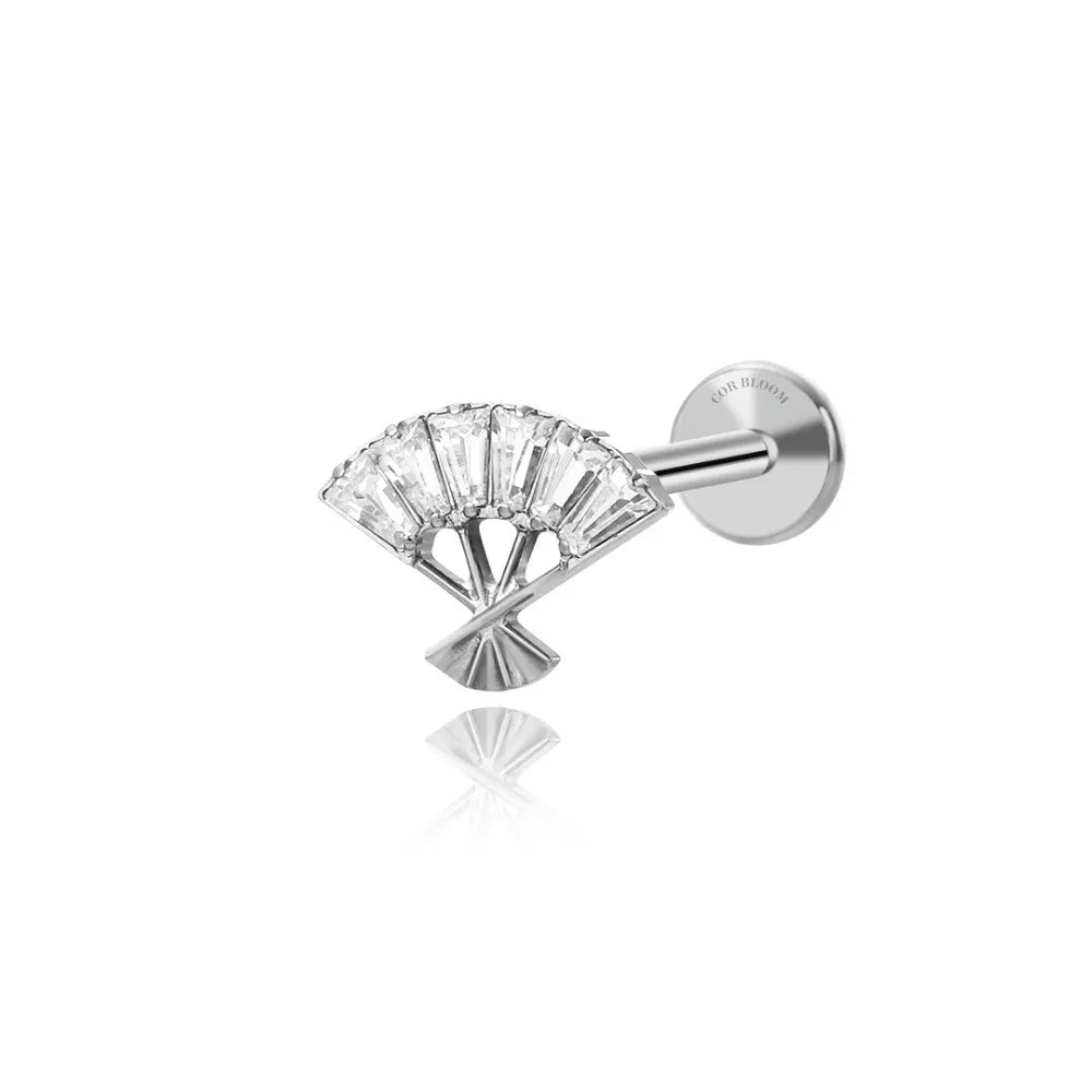 Titanium Diamond Hand Fan Piercing Earring