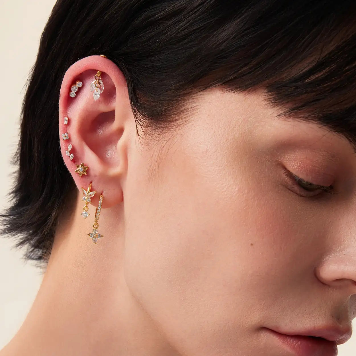 Titanium Floating Diamond Plume Flat Back Earring | Vertical Helix Stud