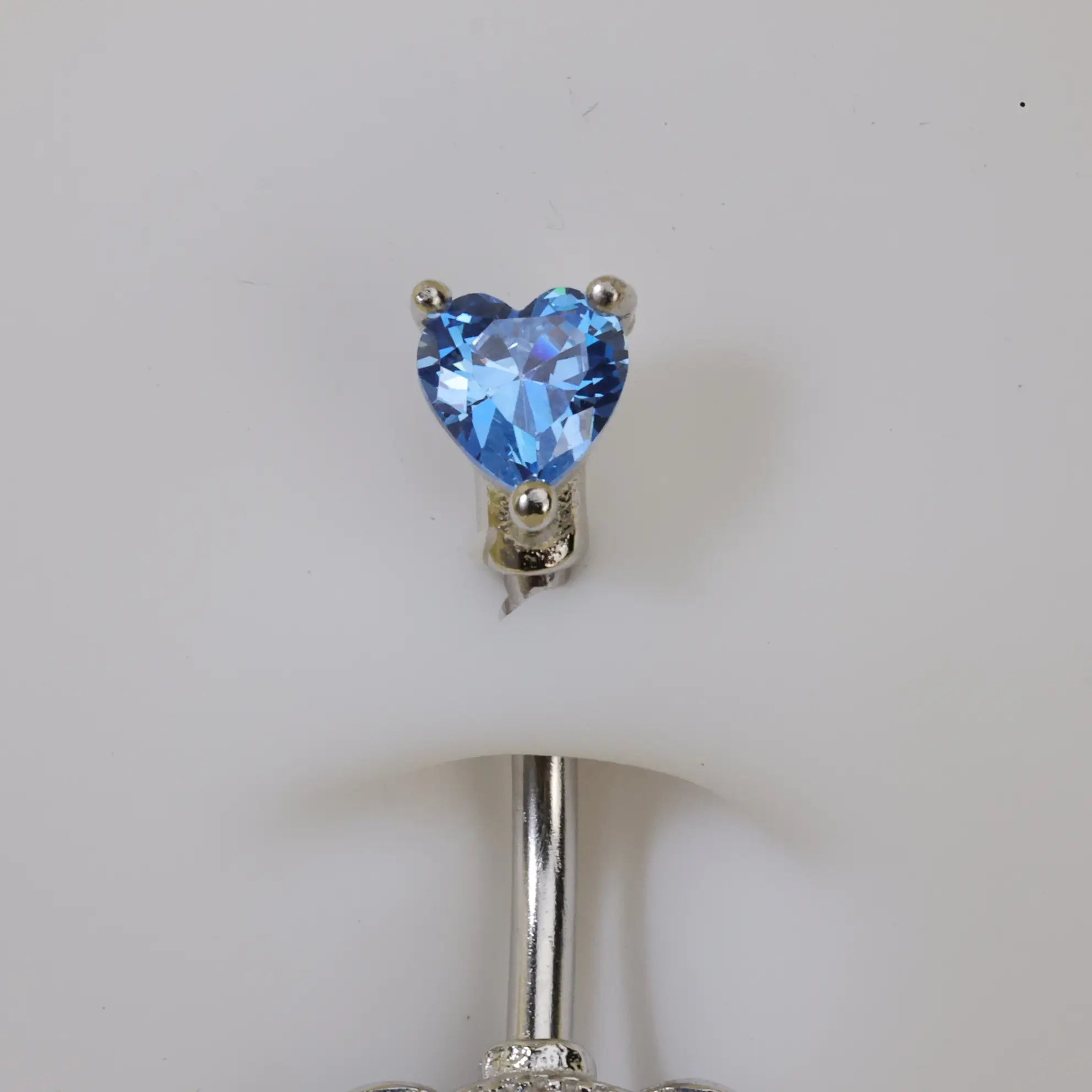 Aquamarine Teddy Bear Belly Button Ring (With Dangling Heart)