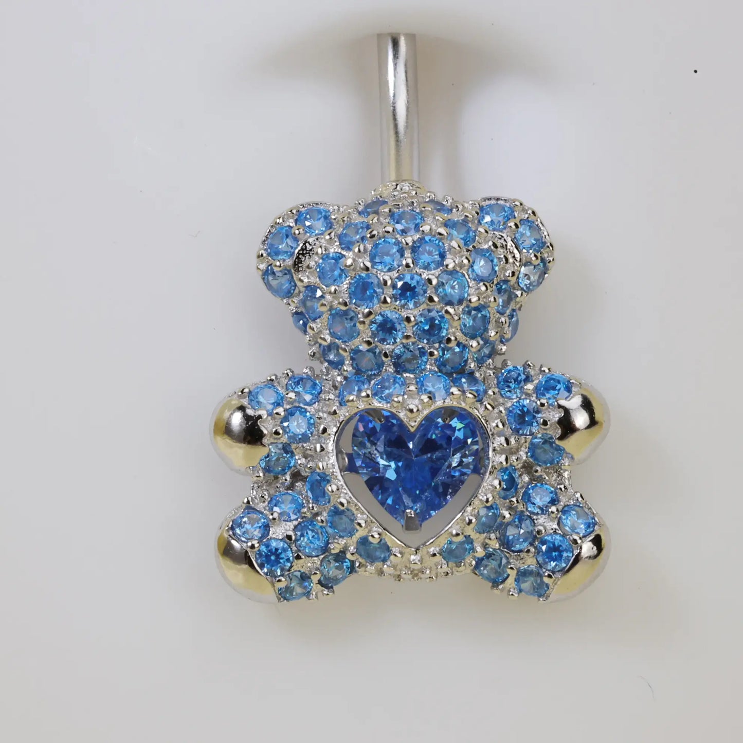 Blue Teddy Bear Belly Button Ring (With Dangling Heart)