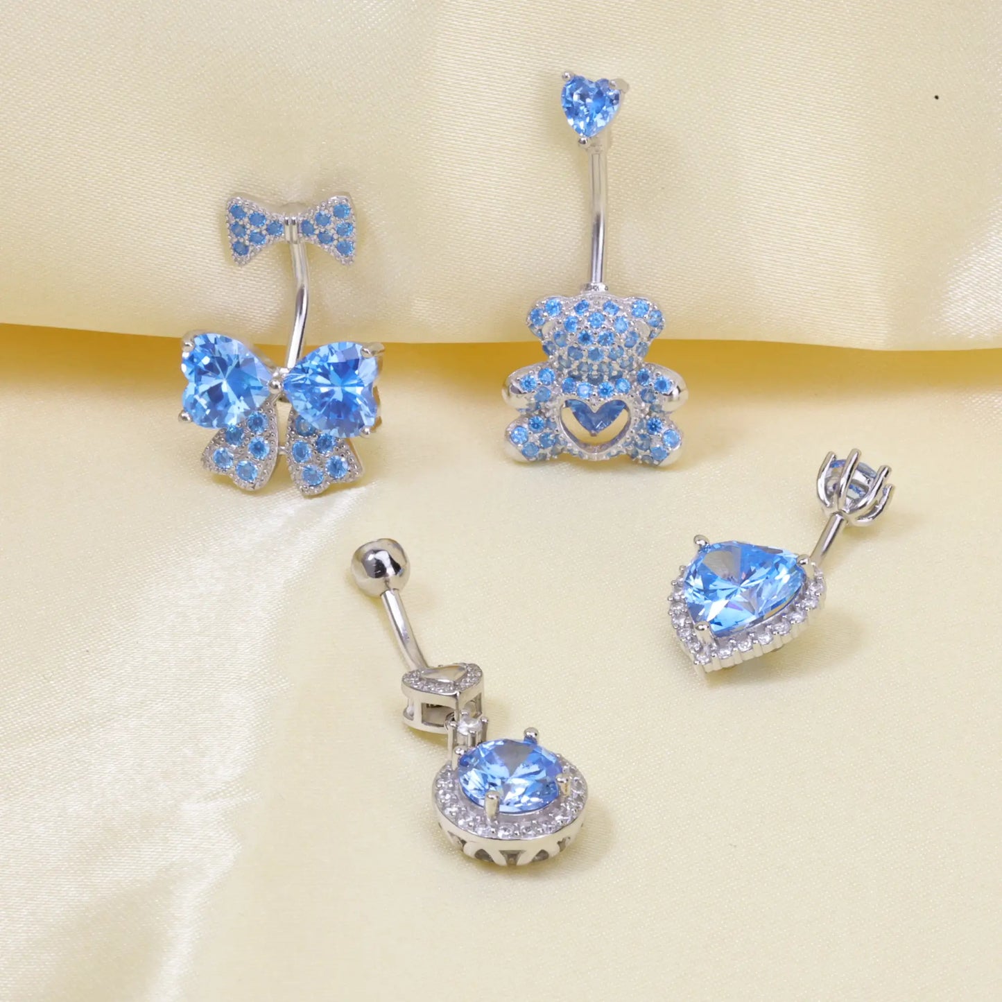 Blue Teddy Bear Belly Button Ring (With Dangling Heart)