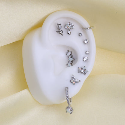 Implant Grade Titanium 7-Petal Opal Crown Flat Back EARRING