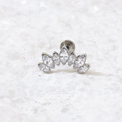 Titanium White Gemstone 7-Petal Crown Piercing Stud