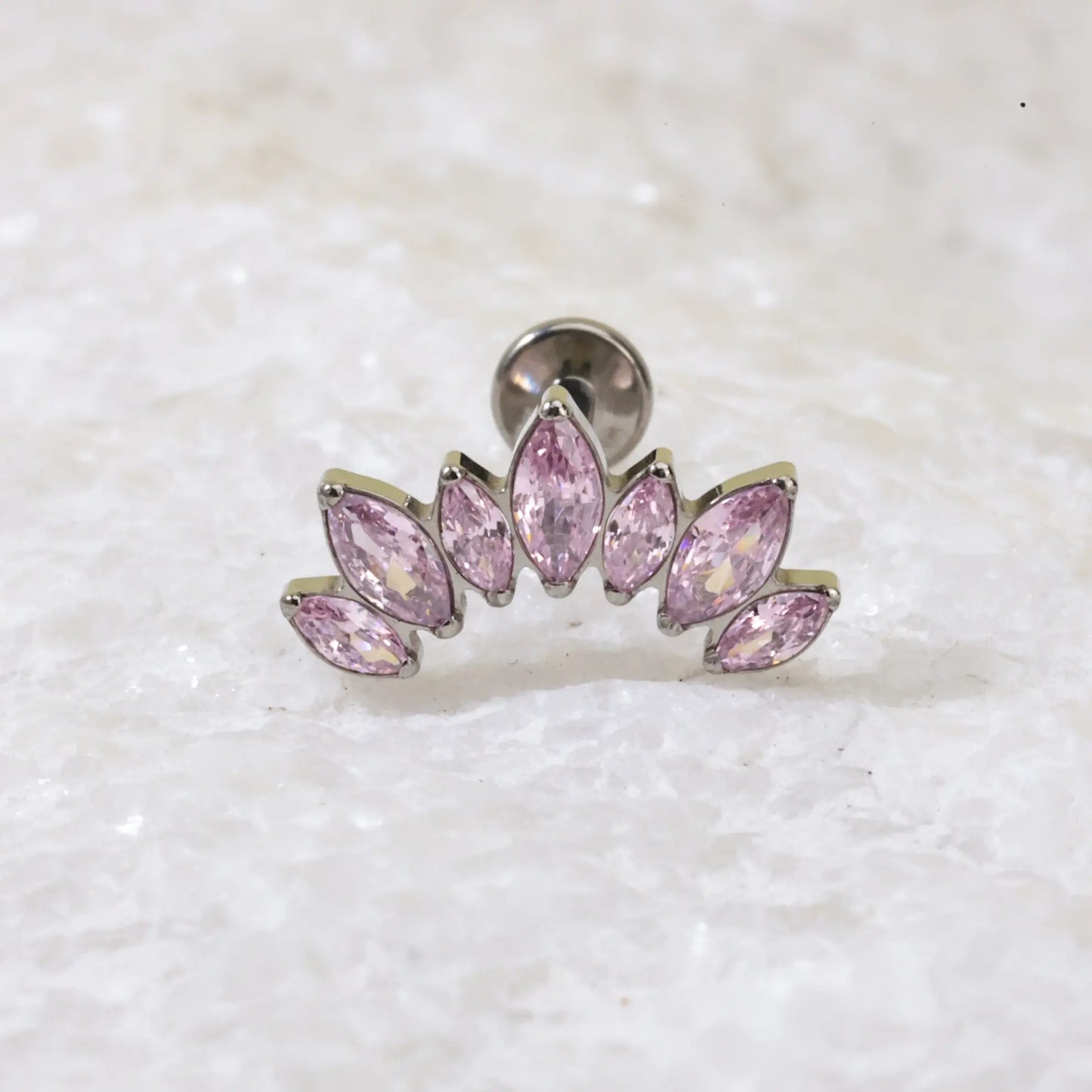 Titanium Pink Gemstone 7-Petal Crown Piercing Stud