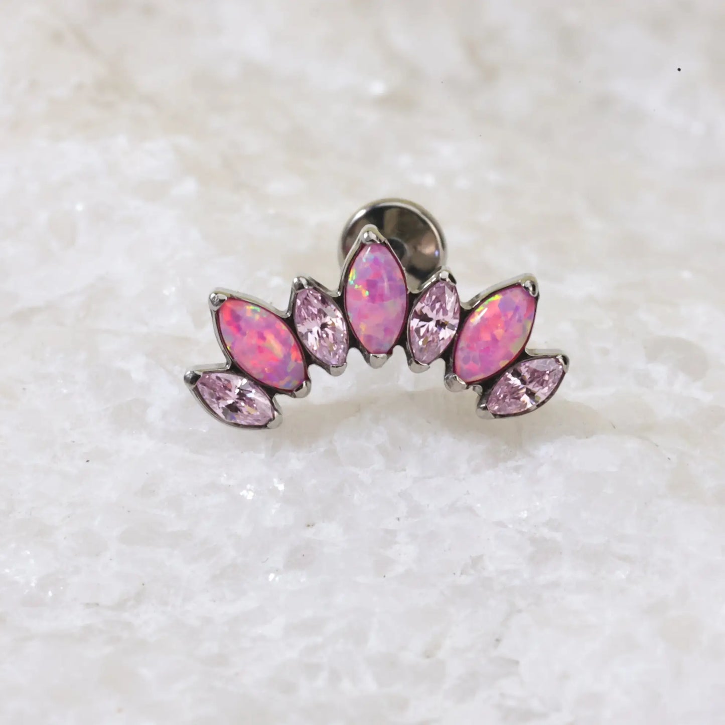 Titanium Pink Opal 7-Petal Crown Piercing Stud