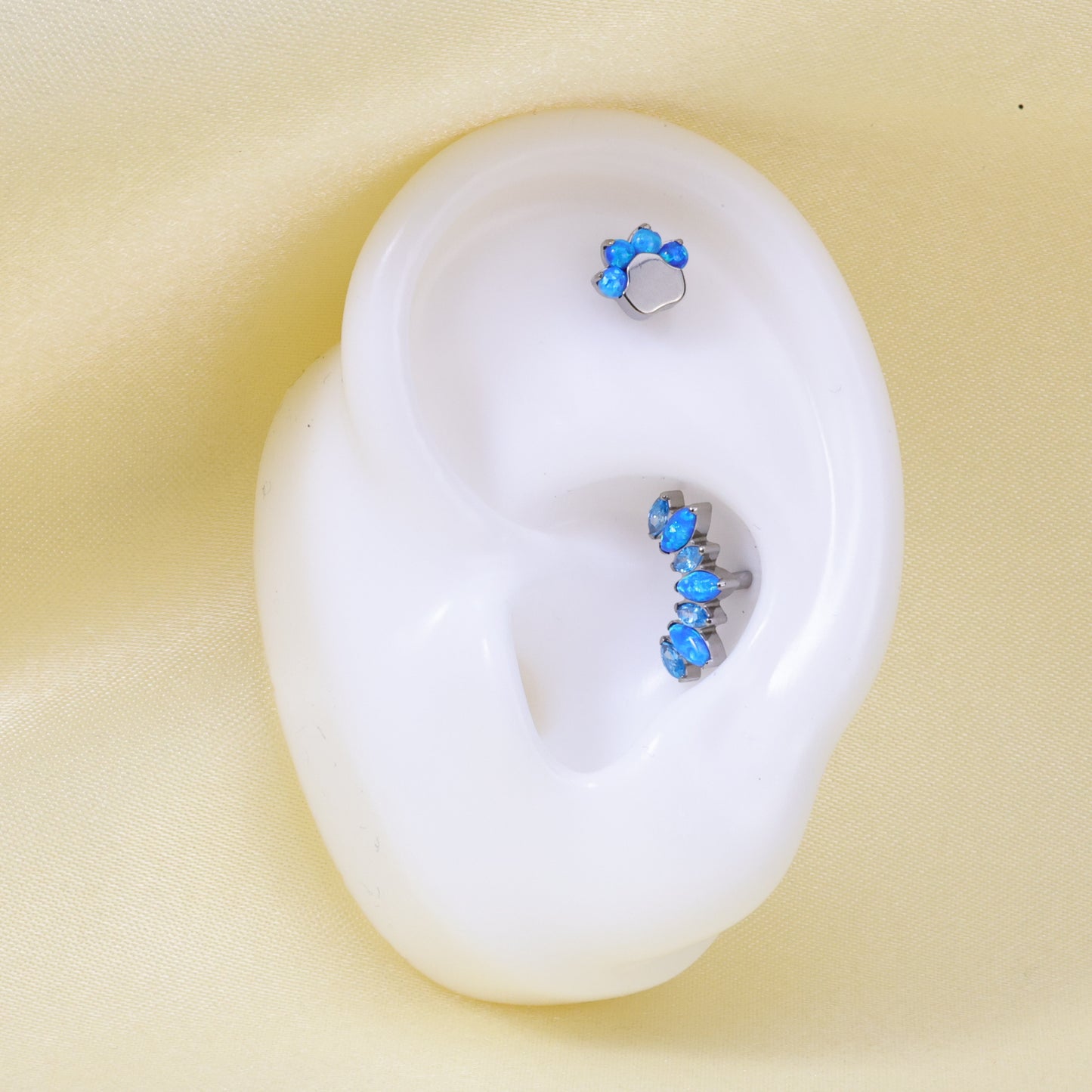 Implant-Grade Titanium Blue Opal Paw Flat Back Earring