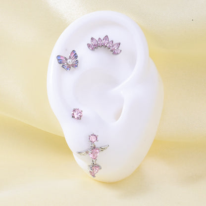 Titanium Pink Gemstone 7-Petal Crown Piercing Stud