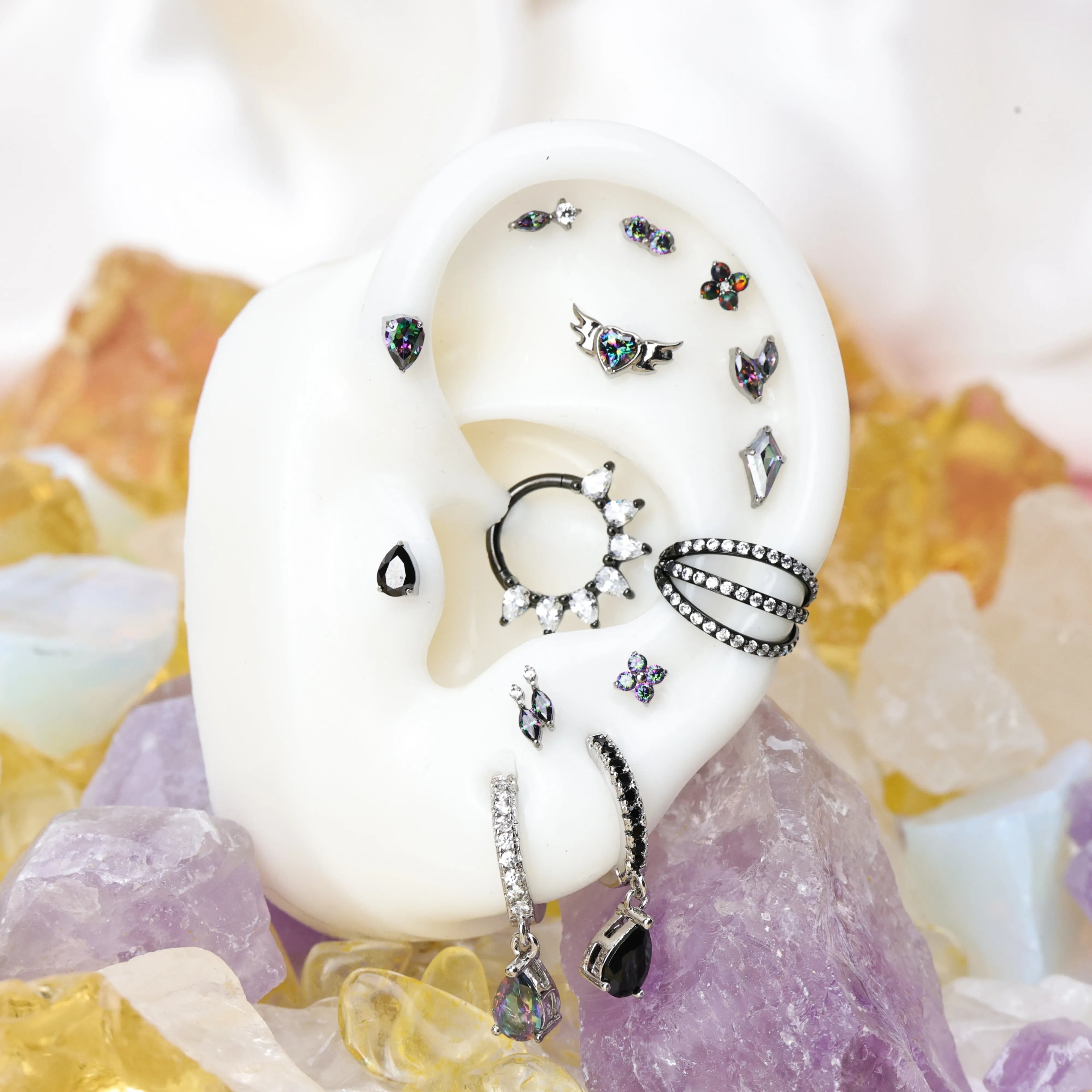 Titanium Nataly Dark Iridescent Angel Heart Flat Back Stud