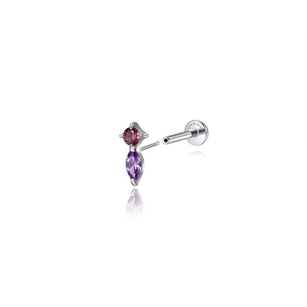 Titanium Eve Mini Marquise Stud - Rhodolite & Amethyst