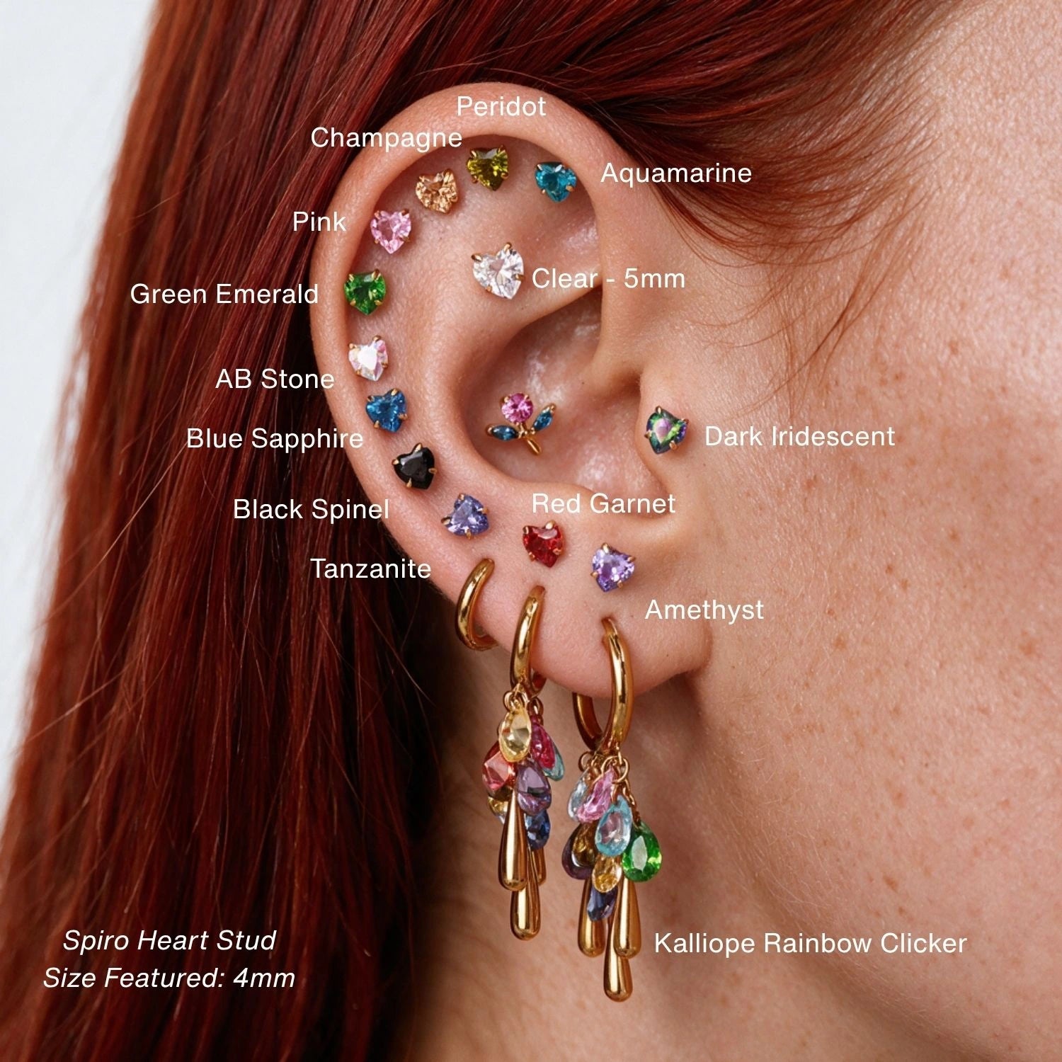 Titanium Spiro Multisize Amethyst Heart-Cut Stud (Push Pin)