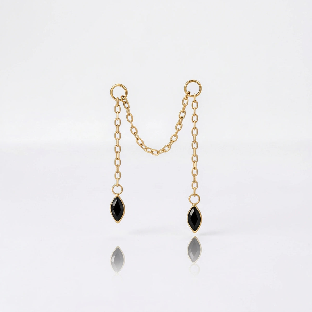 Titanium Holly Duo Marquise Cartilage Chain - Black Spinel