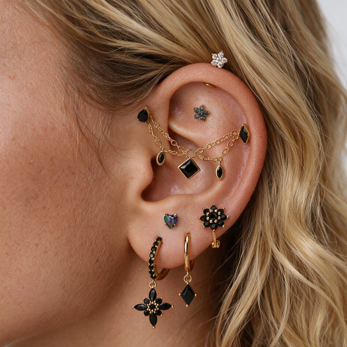 Titanium Xyla Rhombus Gemstone Stud - Black Spinel
