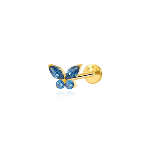 Titanium Blue Sapphire Butterfly Flat Back Stud