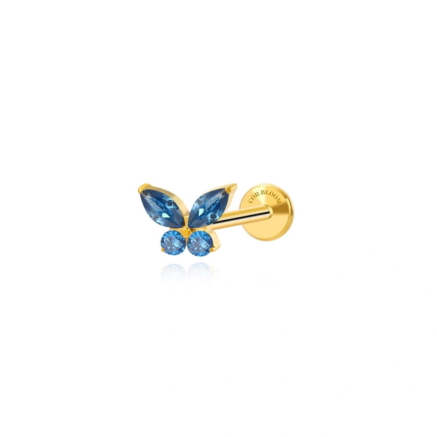 Titanium Liberty Blue Sapphire Butterfly Flat Back Stud