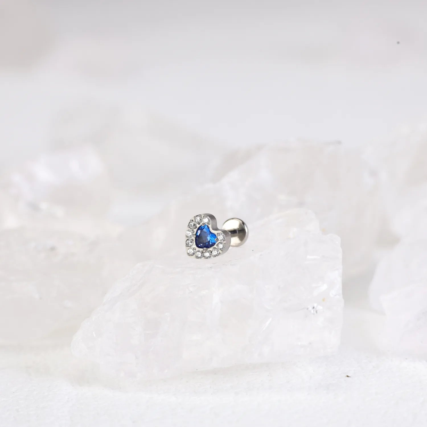 Titanium Blue Sapphire Heart Flat Back Piercing Stud