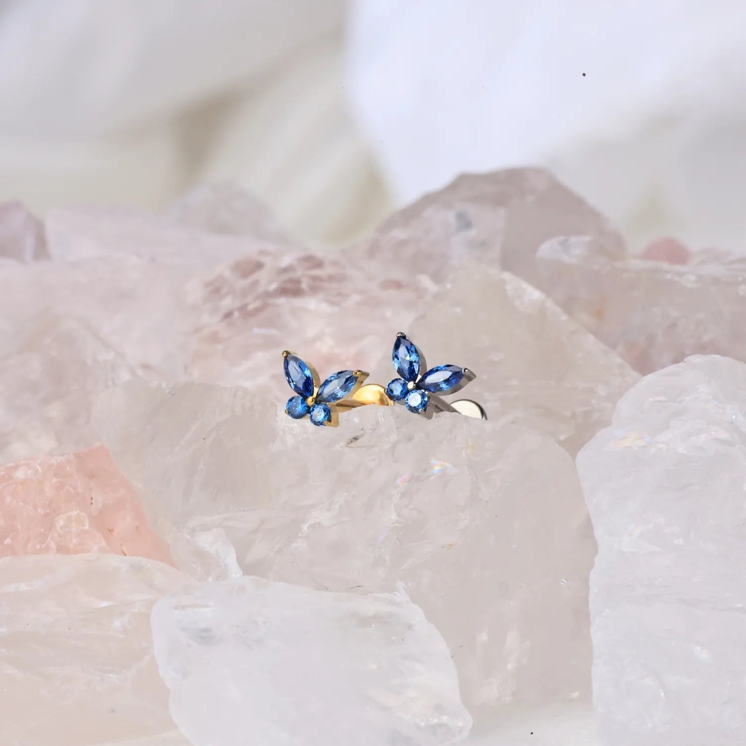 Titanium Liberty Blue Sapphire Butterfly Flat Back Stud