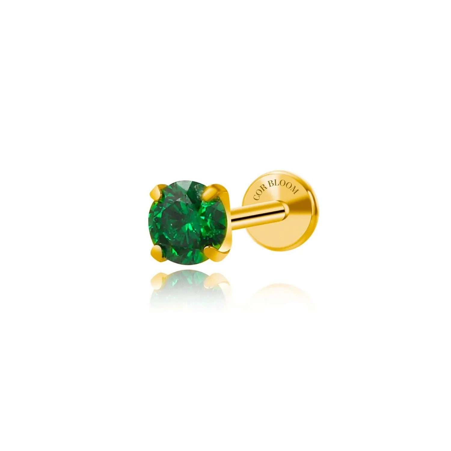 Titanium Multisize Green Emerald Stud (Push Pin)