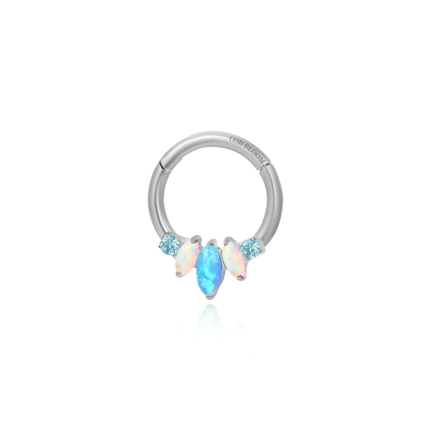 Titanium White & Blue Opal Trio Marquise Clicker