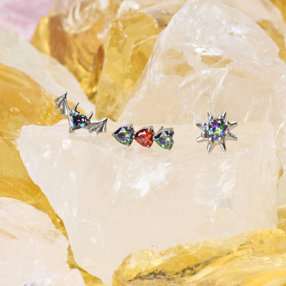 Titanium Adelpha Trio Heart Stud - Dark & Fire