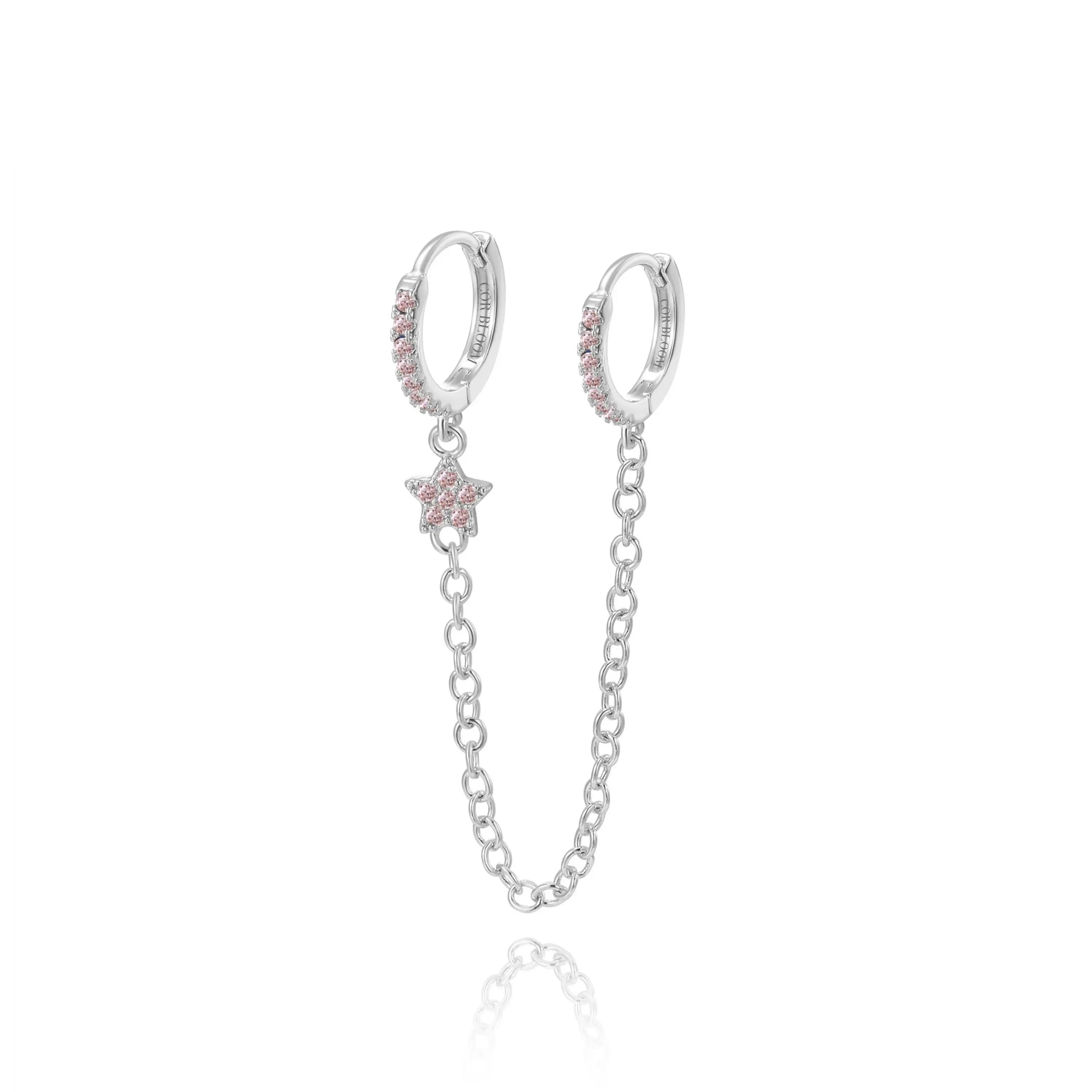 Aleena Pave Star Chain Earring - Pink Tourmaline