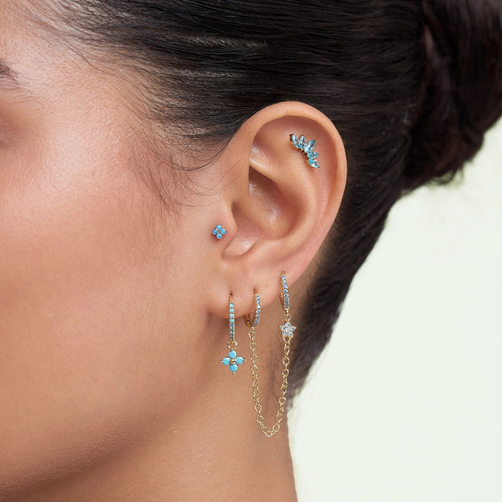 Aleena Pave Star Chain Earring - Aquamarine