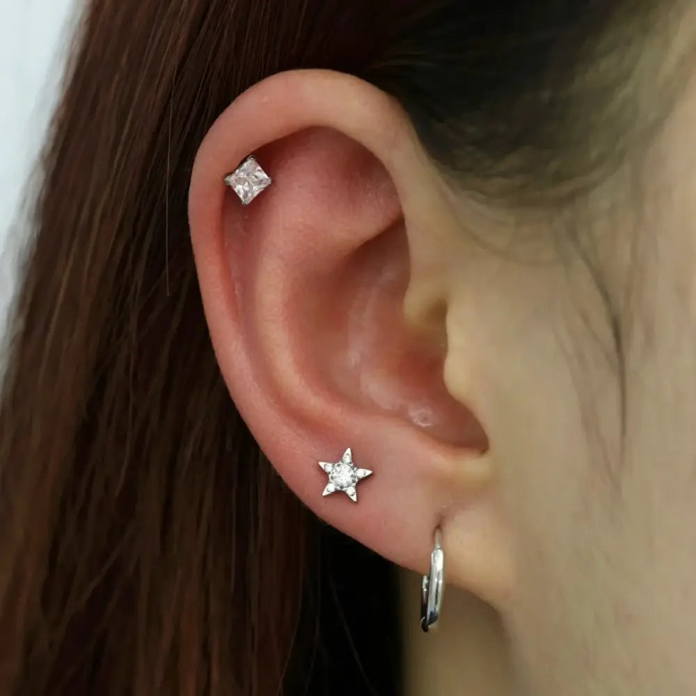Titanium Astra Dainty Diamond Star Flat Back Stud