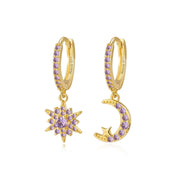 Estelle Crescent Moon & Guiding Star Hoop Earrings - Amethyst