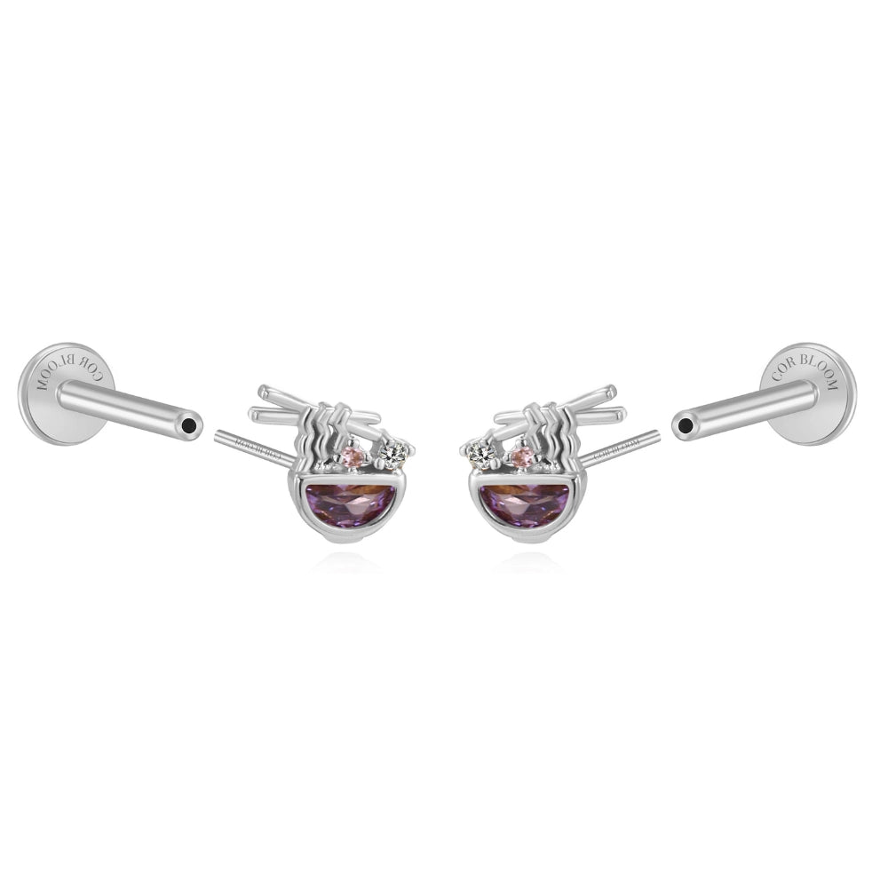 Magic Ramen Flat Back Stud - Amethyst (Pair)