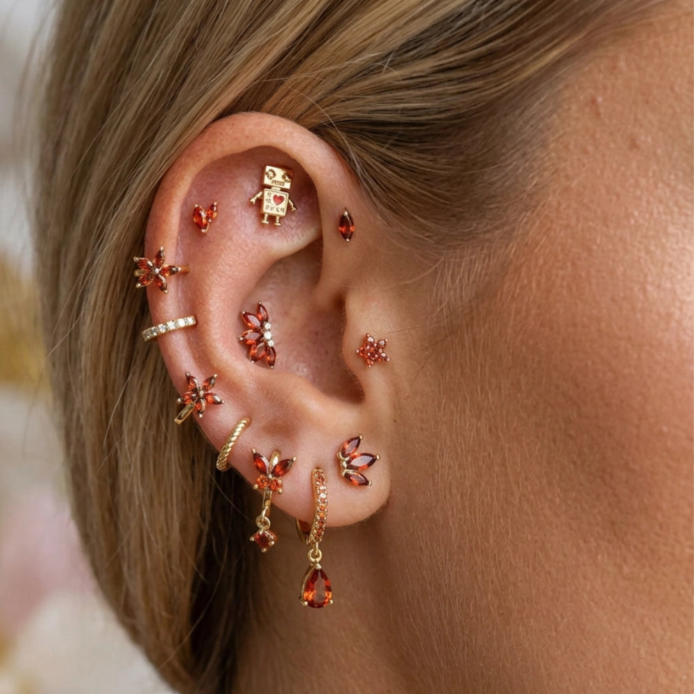 Myla Red Garnet Three-Petal Flat Back Stud