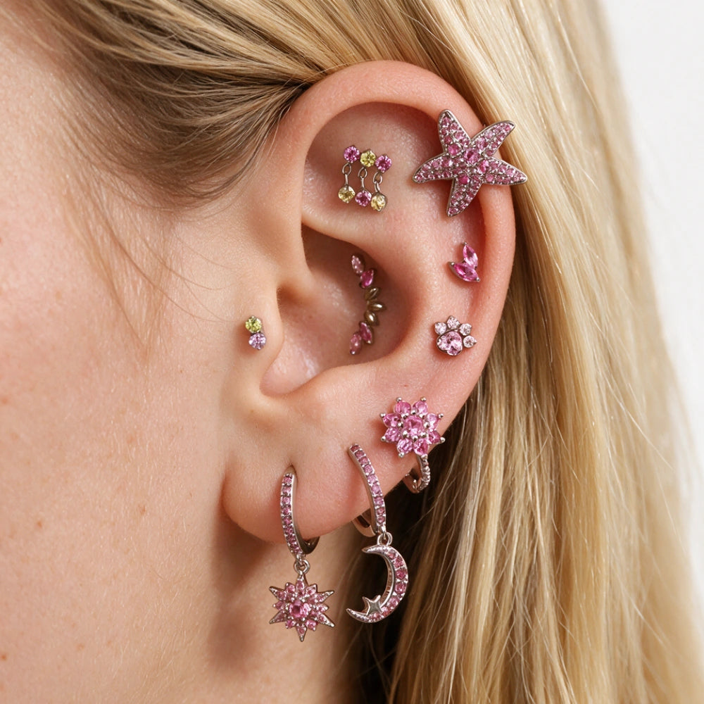 Titanium Akosua Mini Duo Petal Ruby Stud