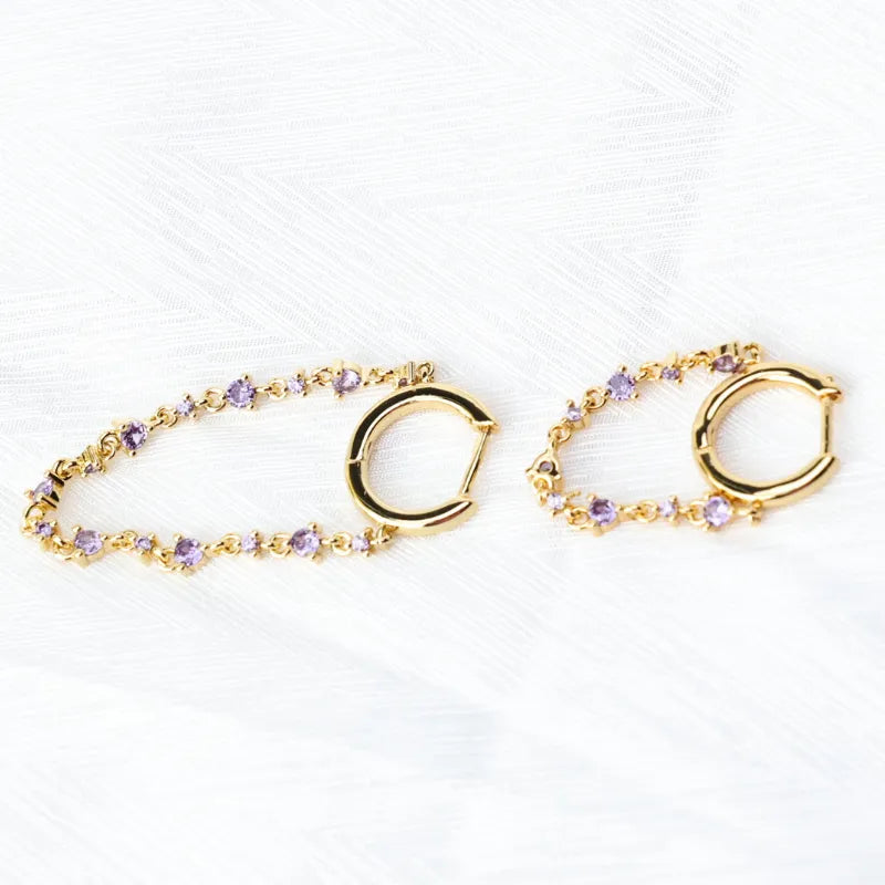 Livia Amethyst Dangling Chain Hoop Earring