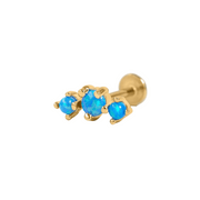 Curved Triple Blue Opal Prong Piercing Stud