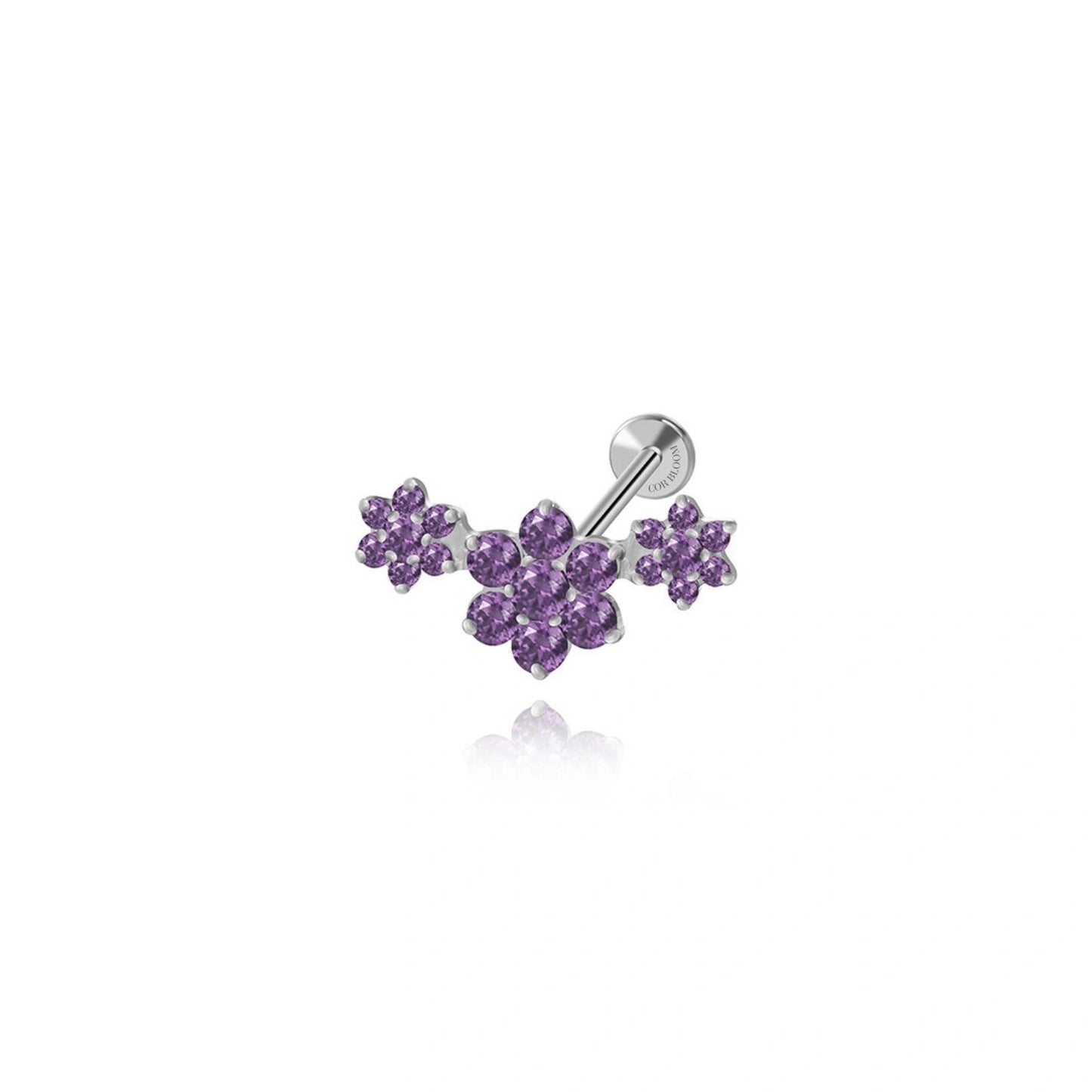 Titanium Amethyst Trio Blooming Flower Stud