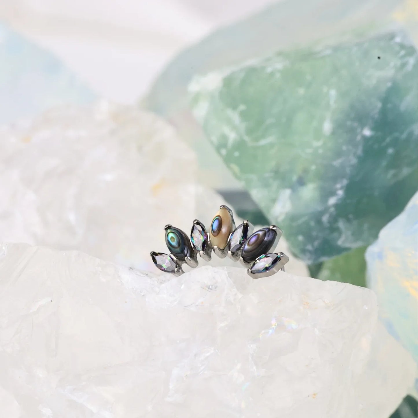 Titanium 7-Petal Abalone Crown Flat Back Stud