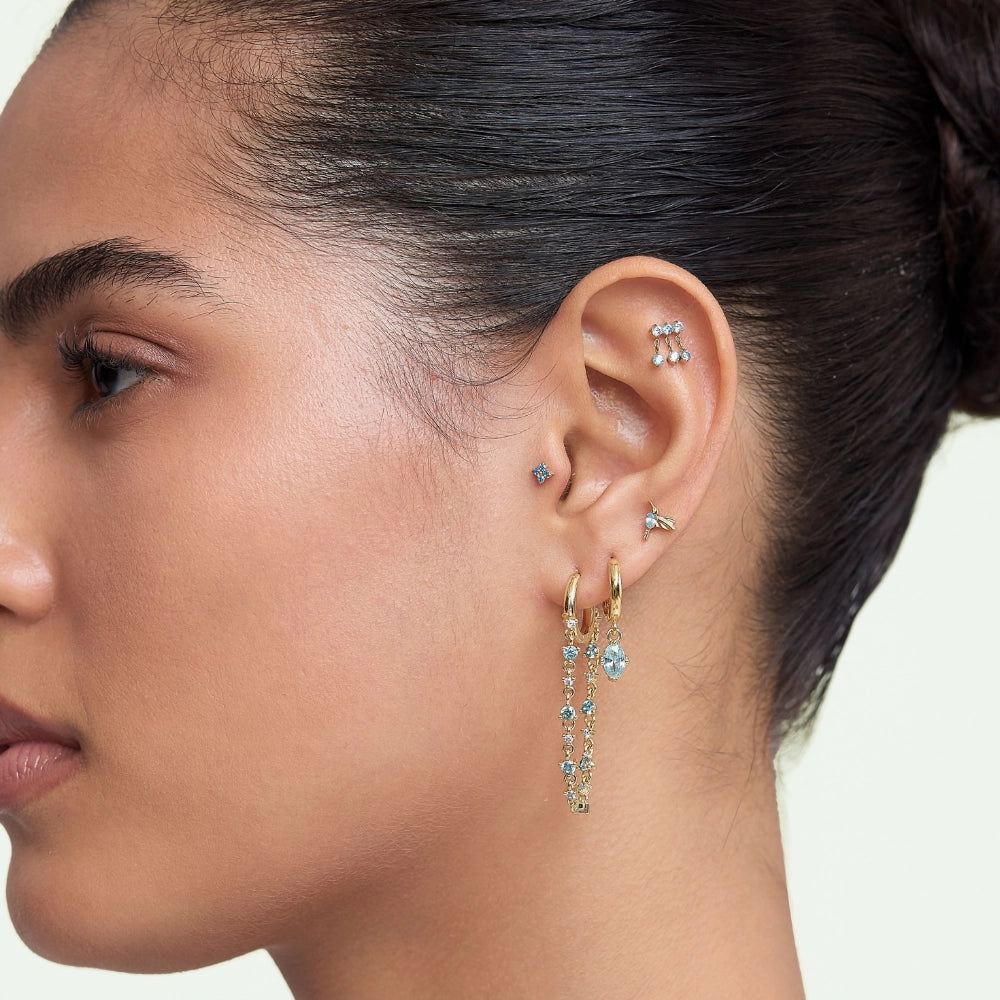 Livia Lighit Aquamarine Dangling Chain Hoop Earring